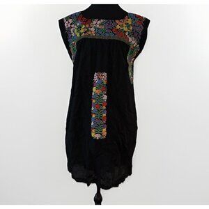 J. Marie Oaxaca Peasant Black Floral embroidered dress Boho Hippie Sz Small‎